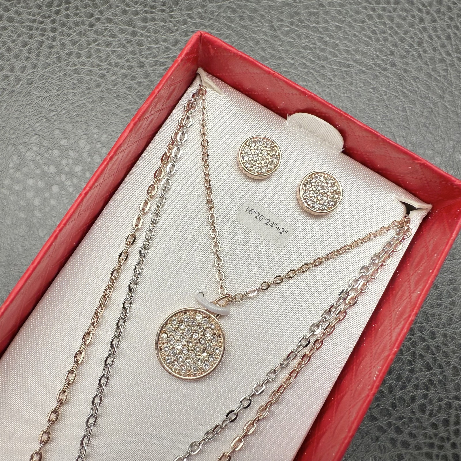 Guess Necklace Earring Set Womens Crystal Layered Pendant Jewelry New Gift Boxed