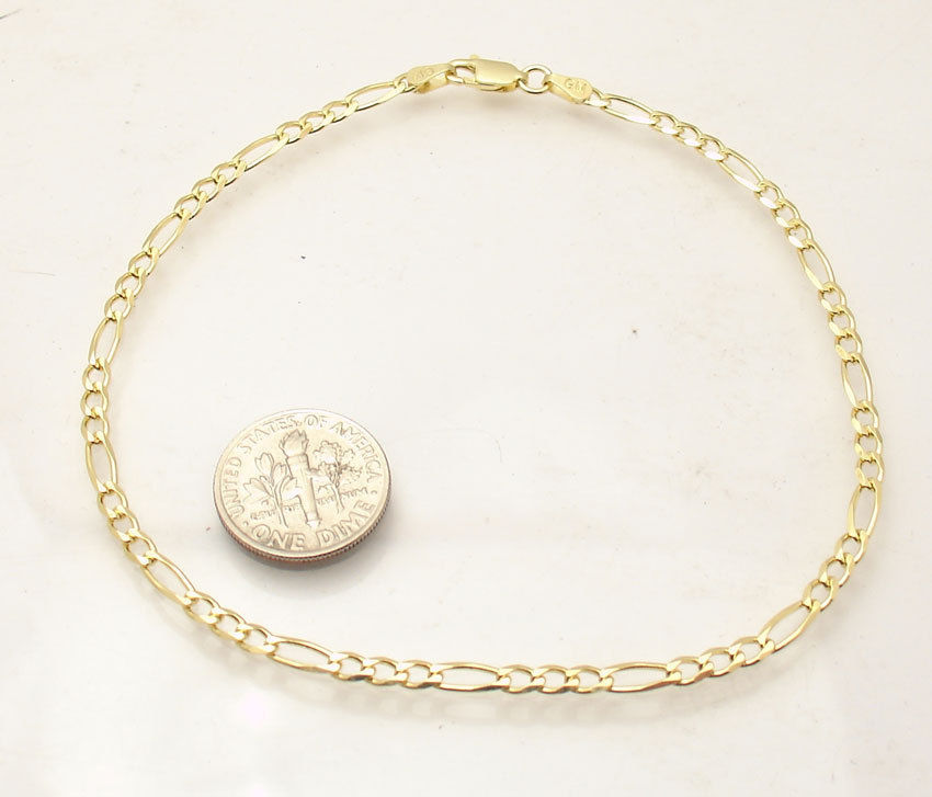 Italian Solid Royal Figaro Ankle Bracelet Anklet 14K Yellow Gold Plated Silver