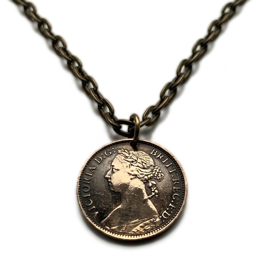 1881 United Kingdom Great Britain 1 Farthing coin pendant Queen Victoria n000232