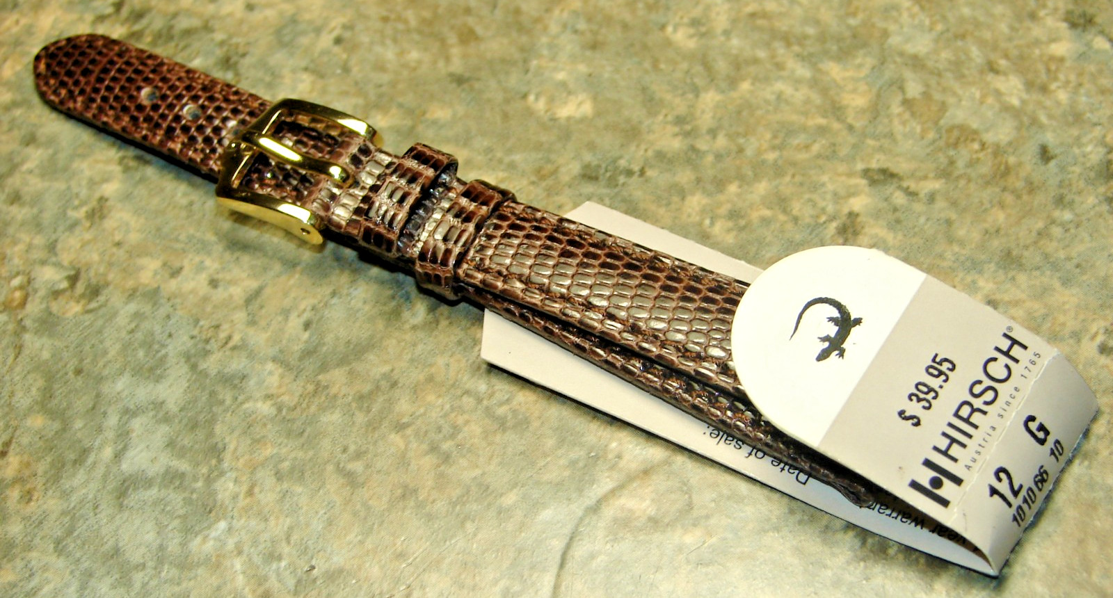 12mm Hirsch Genuine Lizard Leather Stitched Brown Reptile Watch Band,Ladies,NOS