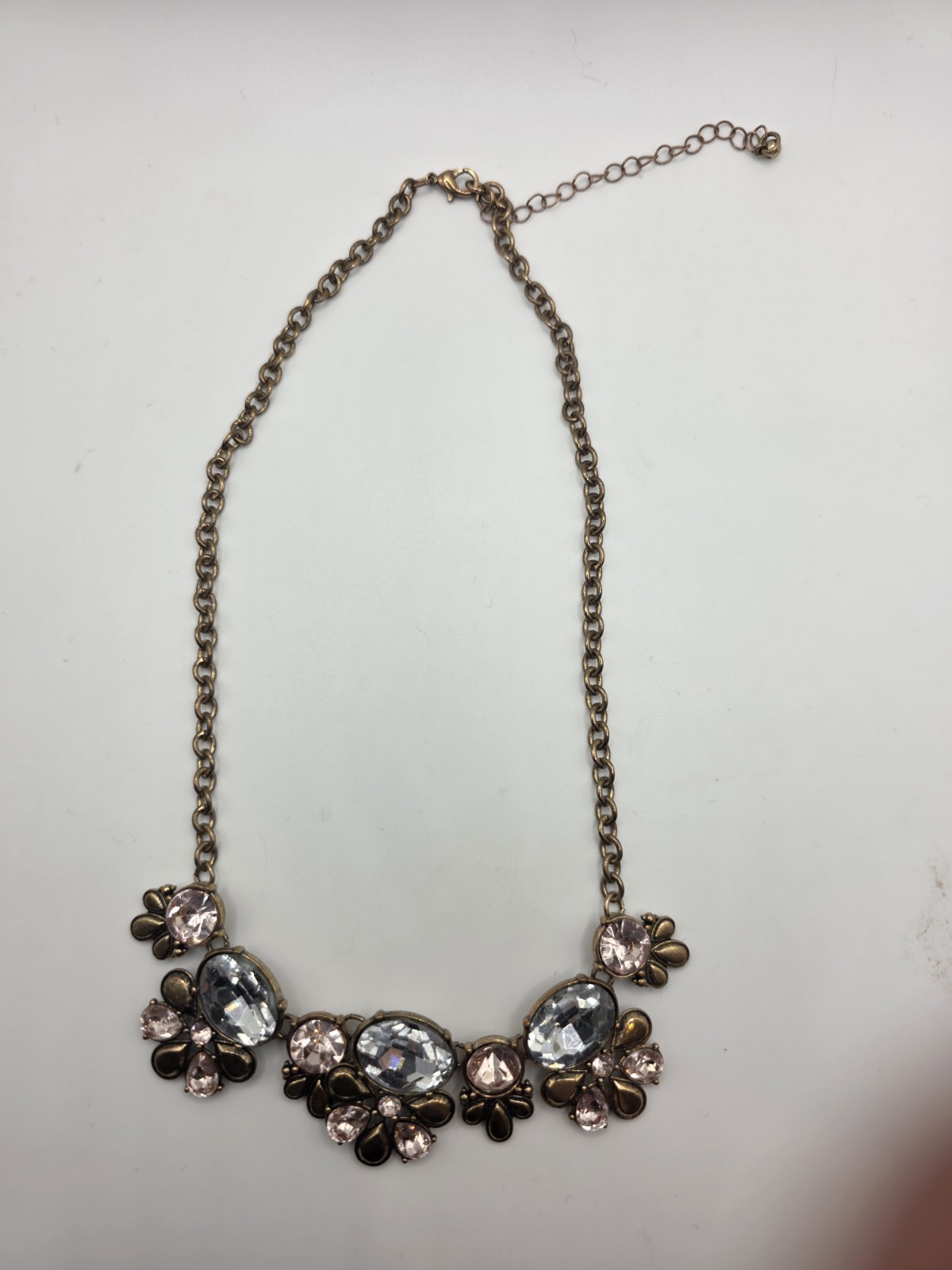 Pink And Clear Crystal Gold Tone Statement Necklace