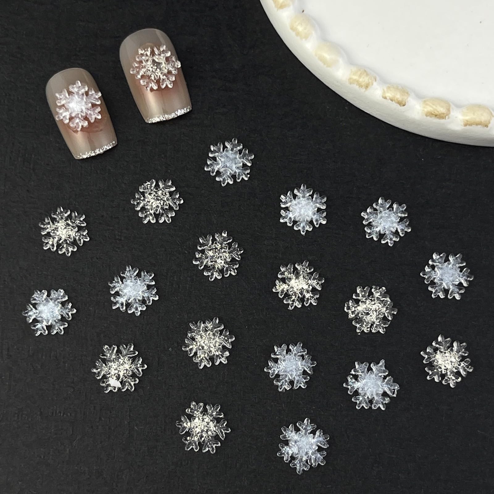 100pcs Snowflake Nail Art Decorations Christmas Iridescent Nail Art Charms Wh…
