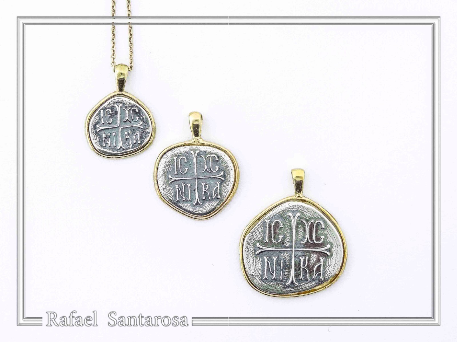Protection cross coinshape Jesus Christ Wins silver Constantinato talisman charm