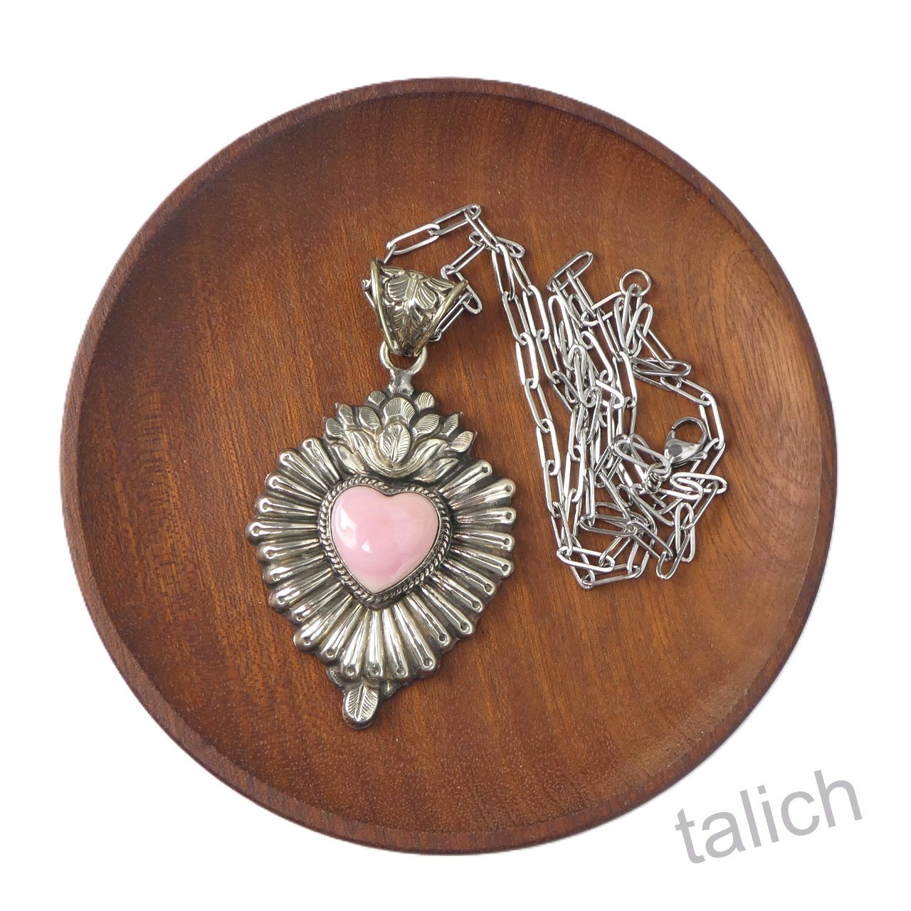 Pink Conch Shell Floral Tibet Silver Sacred Heart Pendant Necklace Unique Gift