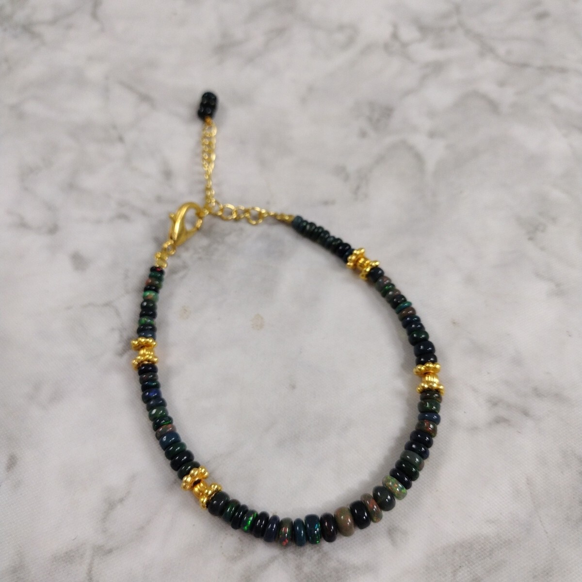 Modern Yellow Gold Plated Smoked Welo Opal Bead Bracelet Adjustable 7-9″