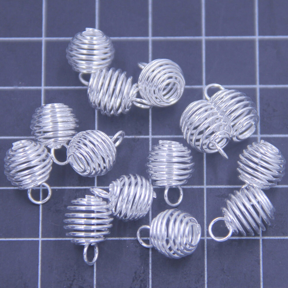 50Pcs Pendants Beads Spiral Cages Spring Alloy Silver Plated Jewelry DIY Finding