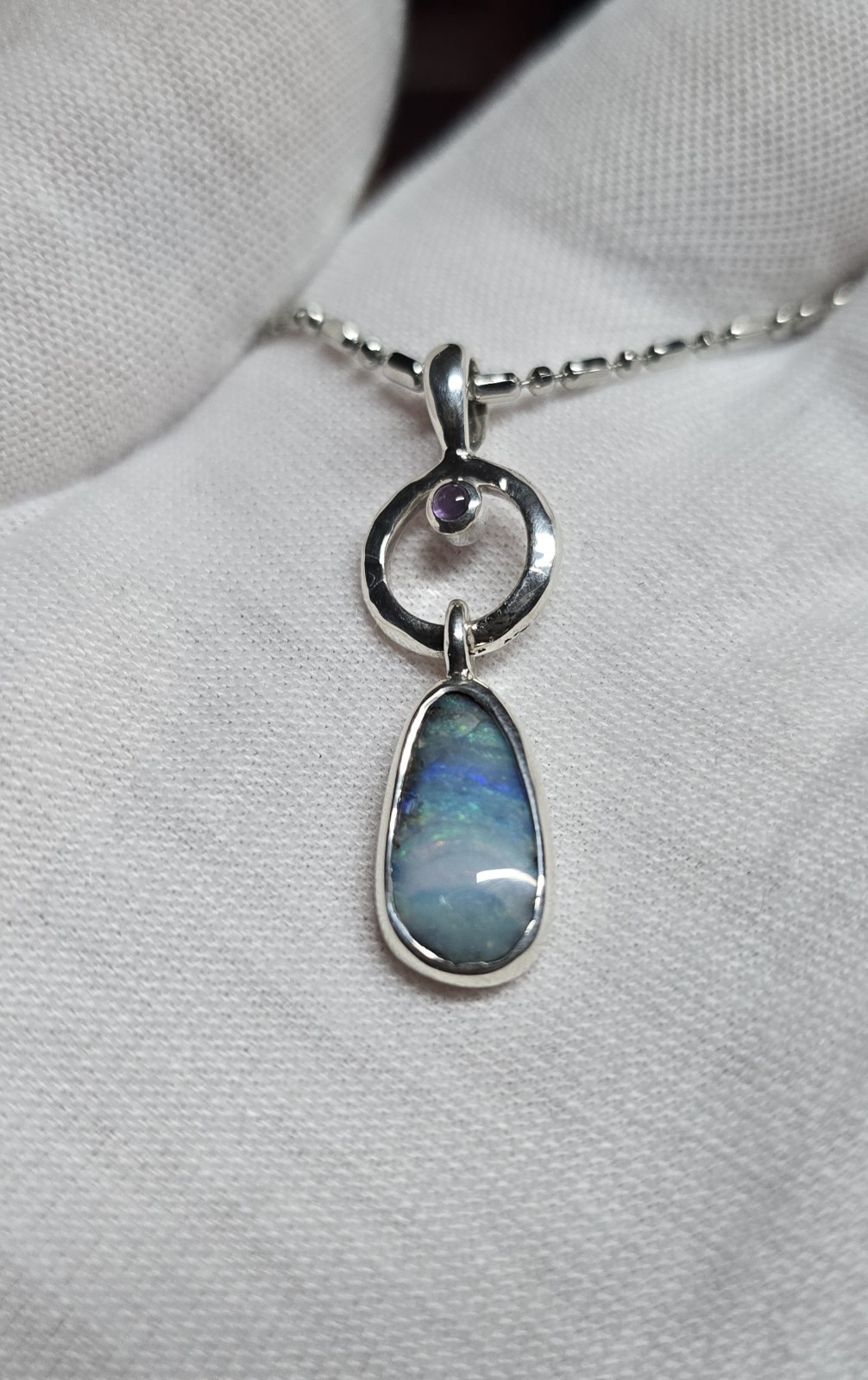 Modern Australian Made Solid Boulder Opal Silver 925 One Of A Kind Pendant