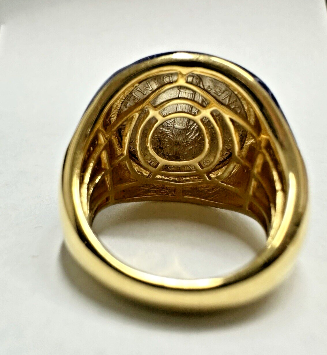 US Mercury Dime Coin Gold-Plated Sterling Silver Signet Ring Size 6, Mens Womens