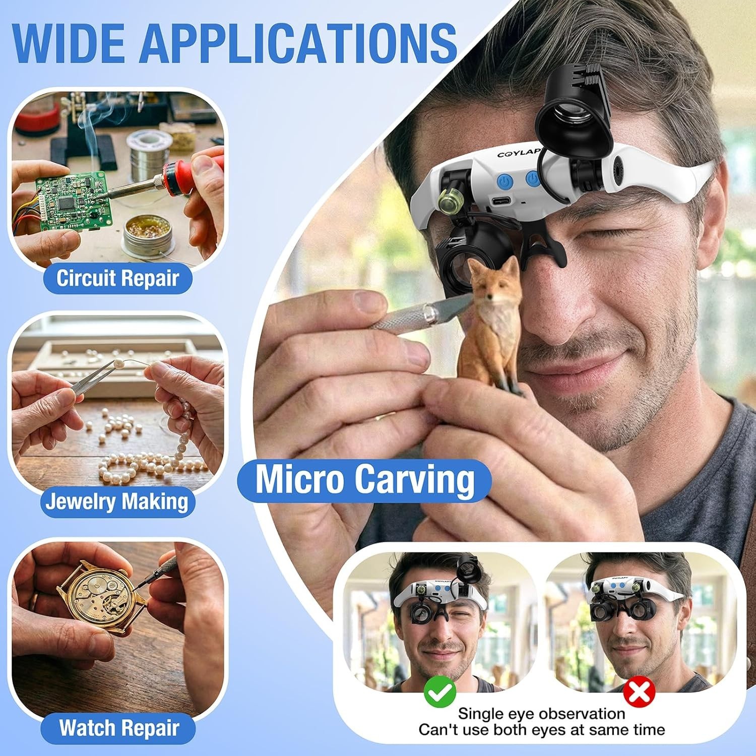 Professional Magnifying Glasses with Light & 5 Lens Pairs for Close Work