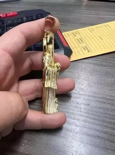 3.00 Ct Round Cut Moissanite Men’s Santa Muerte Pendant 14K Yellow Gold Plated