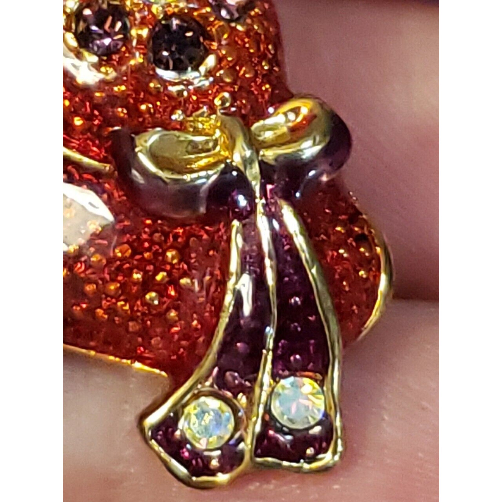 Red Hat Clip On Earrings, Red & Purple Enamel Aurora Borealis Crystals Gold Tone