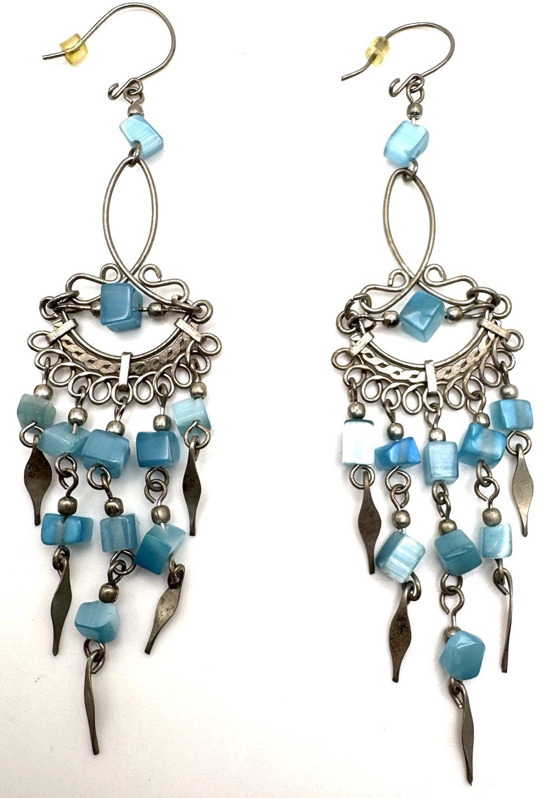 Vintage Native American Sterling Silver Abalone Chandalier Earrings 3.75 in