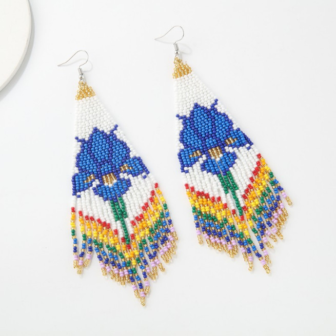 BOHO Seeds Beaded Earrings Flowers Fringe Tassel Bohemian Dangle Drop Handmade