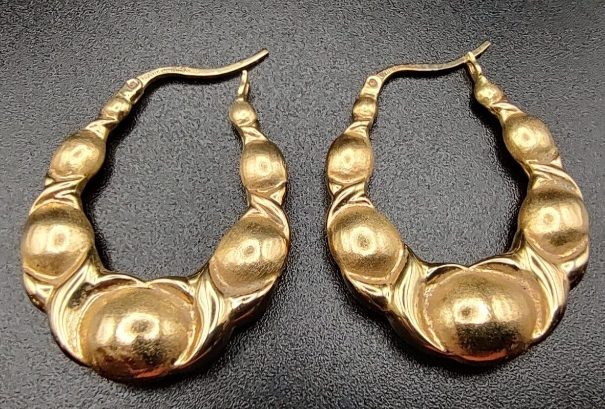 Estate Aurafin QVC 14K Yellow Gold XO Elongated Puffy Hoop Earrings 3.29g