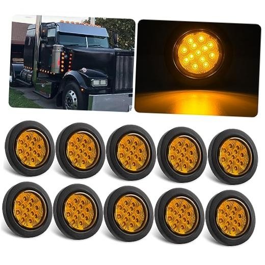 Konrali 2.5 Inch Round LED Marker Lights 13 LED w/Reflectors, 10Pcs 2.5″ Amber