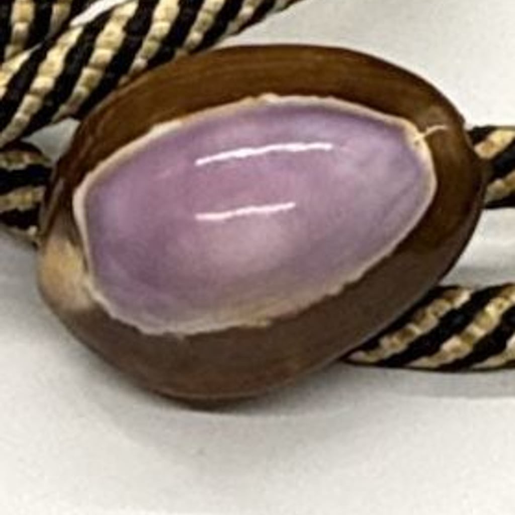 Handcrafted Purple Top Cowrie Shell Bolo Tie Braided Cord Metal Tips Coastal Vtg