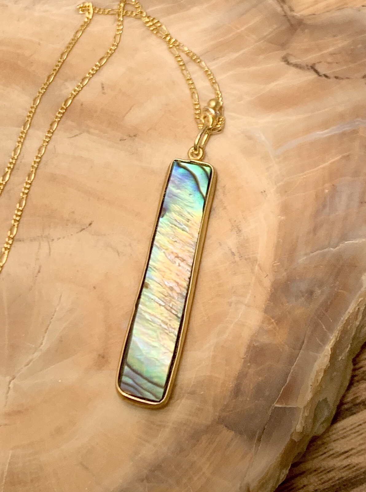 Natural Paua Shell 925 Sterling Silver (Gold) Chain Necklace 18”