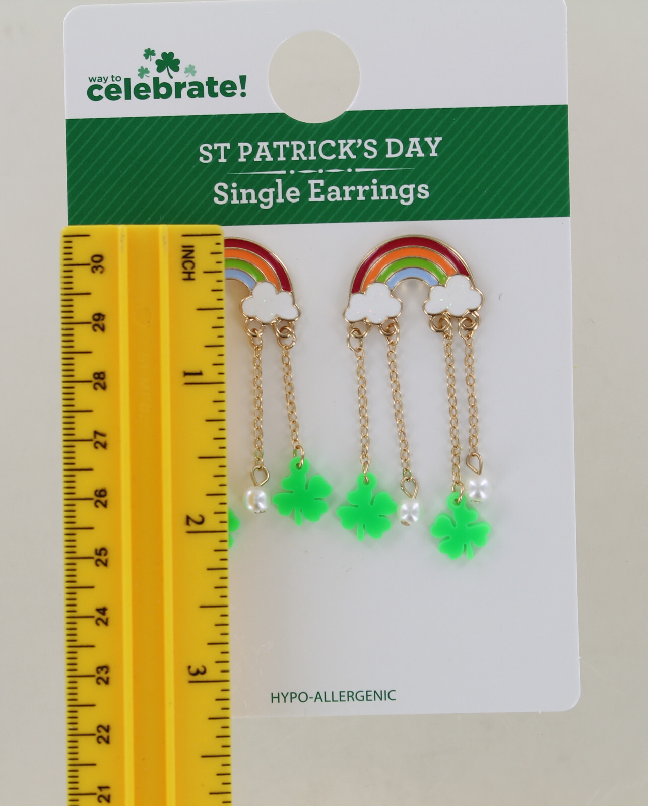New Way To Celebrate! St. Patrick’s Day Earrings – Rainbow w/ Shamrocks & Pearls