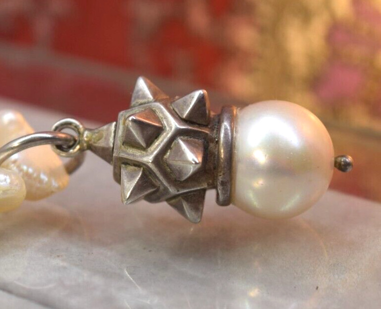 Vintage Sterling 14.2 mm South Sea cultured Pearl & Fresh water pearl necklace
