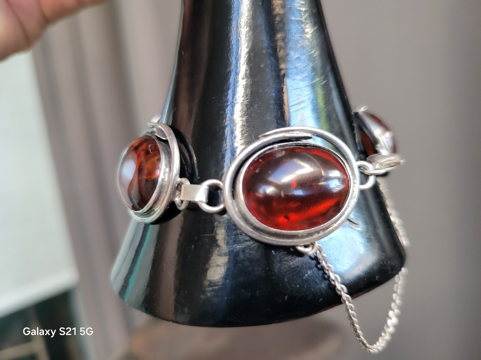 Amber Bracelet 5 Cabochons Sterling Silver Susan Cummings McClures Nsv. TN 90’s