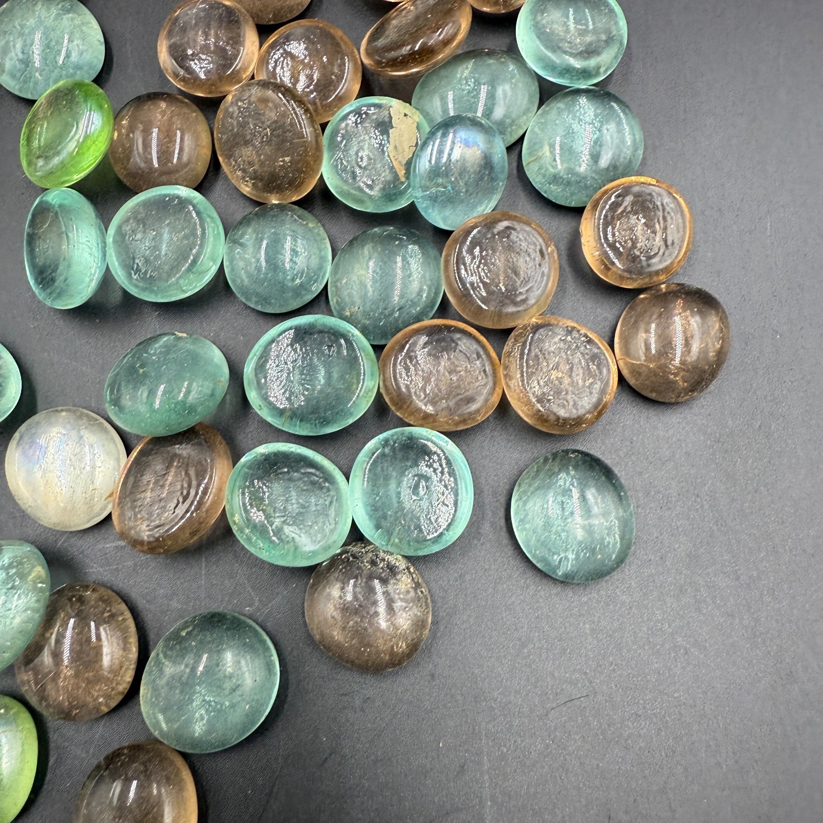 Vintage Glass Cabochons Pebbles Lot Brown Green Blue