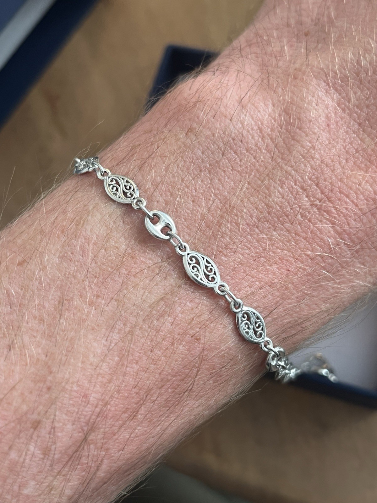 Vintage Design Sterling Marquise/Mariner Linked Anklet 10” Length 925 Silver