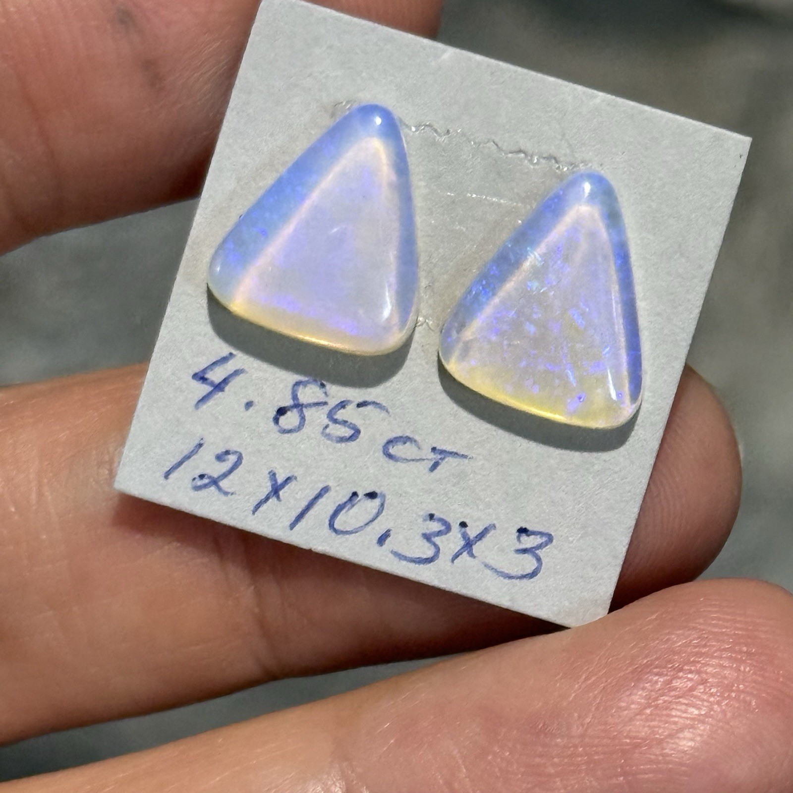 4.85ct 12×10.3×3.6mm Pair Clear Crystal Pipe Australian Opal Cabochon Gems