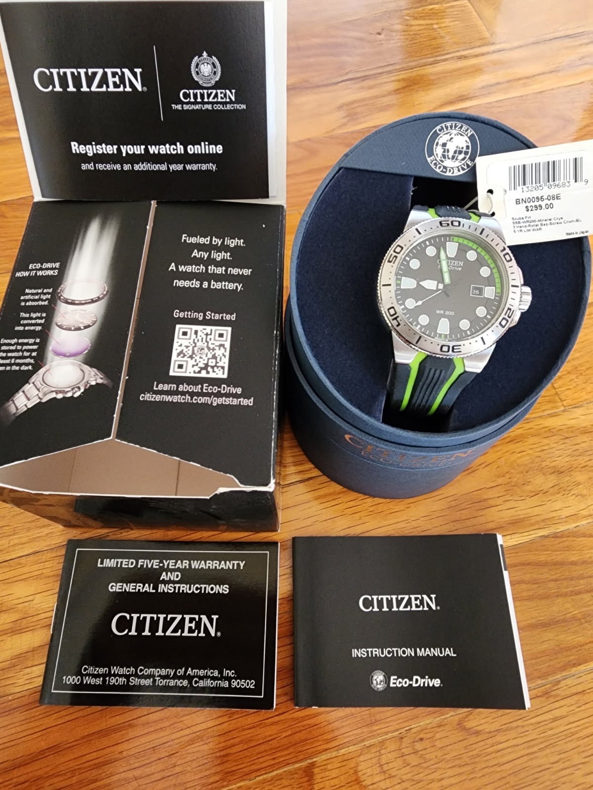Citizen Eco-Drive Scuba Fin Watch Men 46mm Brand New
