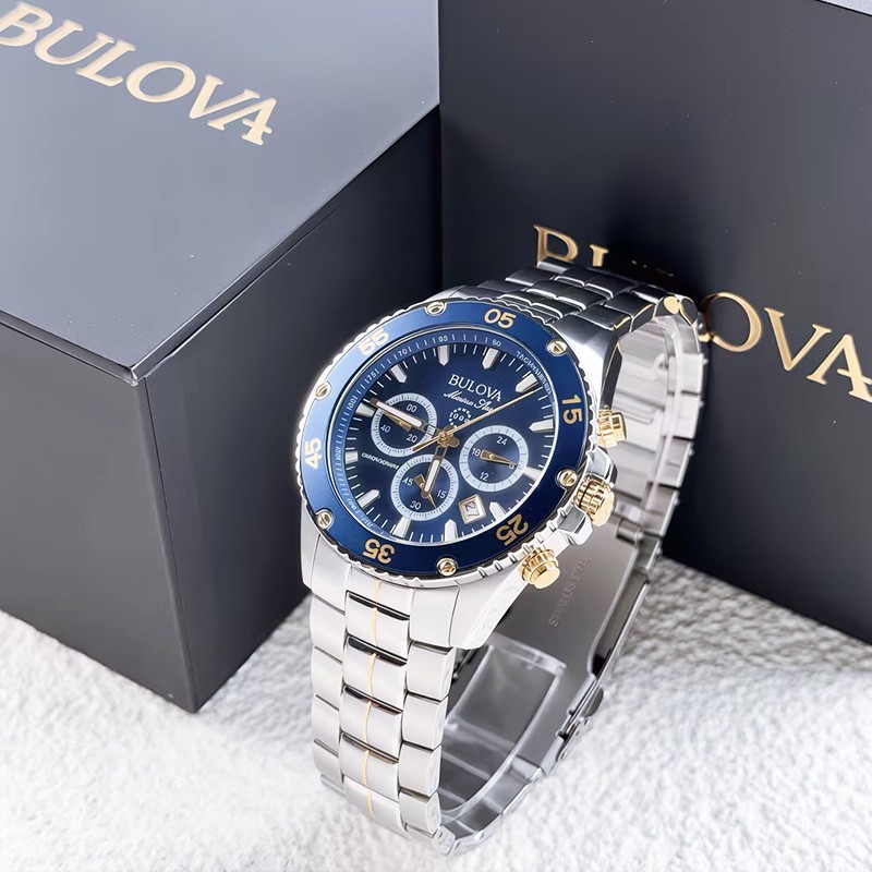 Bulova Men’s Marine Star 98B400 Blue Dial Stainless Steel Quartz Watch 41.5MM