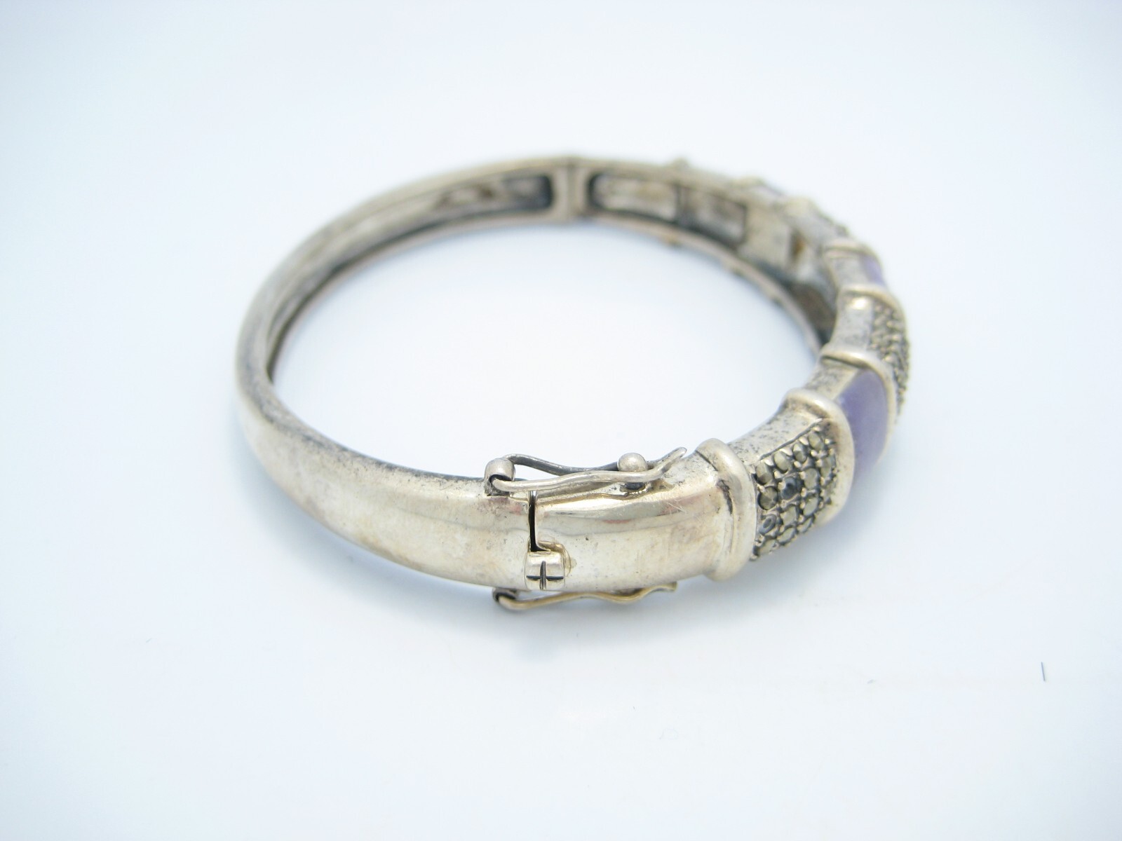 CRA Sterling Silver 9.7mm Marcasite Purple Stone Cuff Bracelet