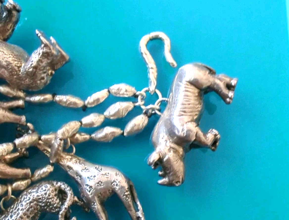 Sterling Silver 114 g 3D SAFARI ZOO Animal Bracelet Lion Gorilla Tiger Elephant*