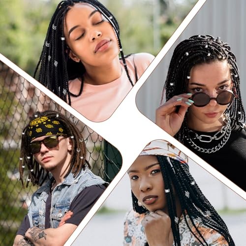 50 PCS Silver Hair Jewelry for Braids Accessories, 5 Styles Hair Cuffs for