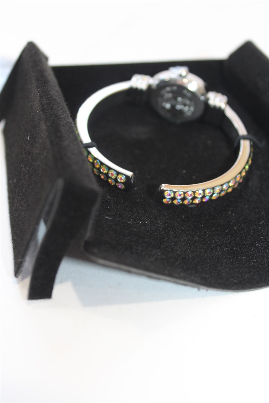 Women’s Wrist Watch Flex Dangle Silver-Tone Finish Rainbow Stones