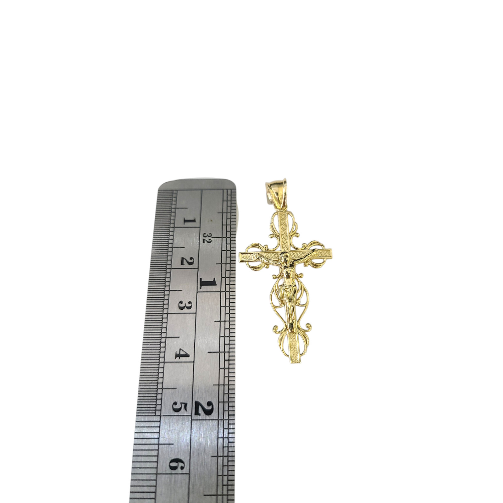 10K Gold Cuban Curb Link Chain Necklace Filigree Cross Pendant Set 3mm 18″–24″