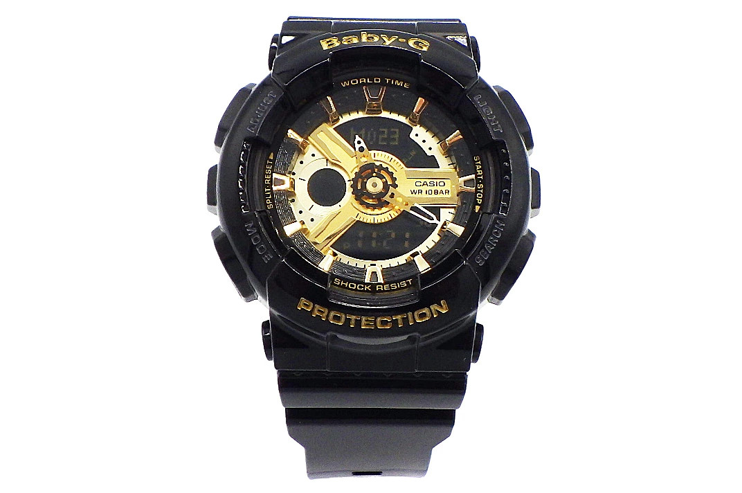 CASIO BABY G BA 110 1AJF BA 110 Series Glossy Black Gold with outer box and bag