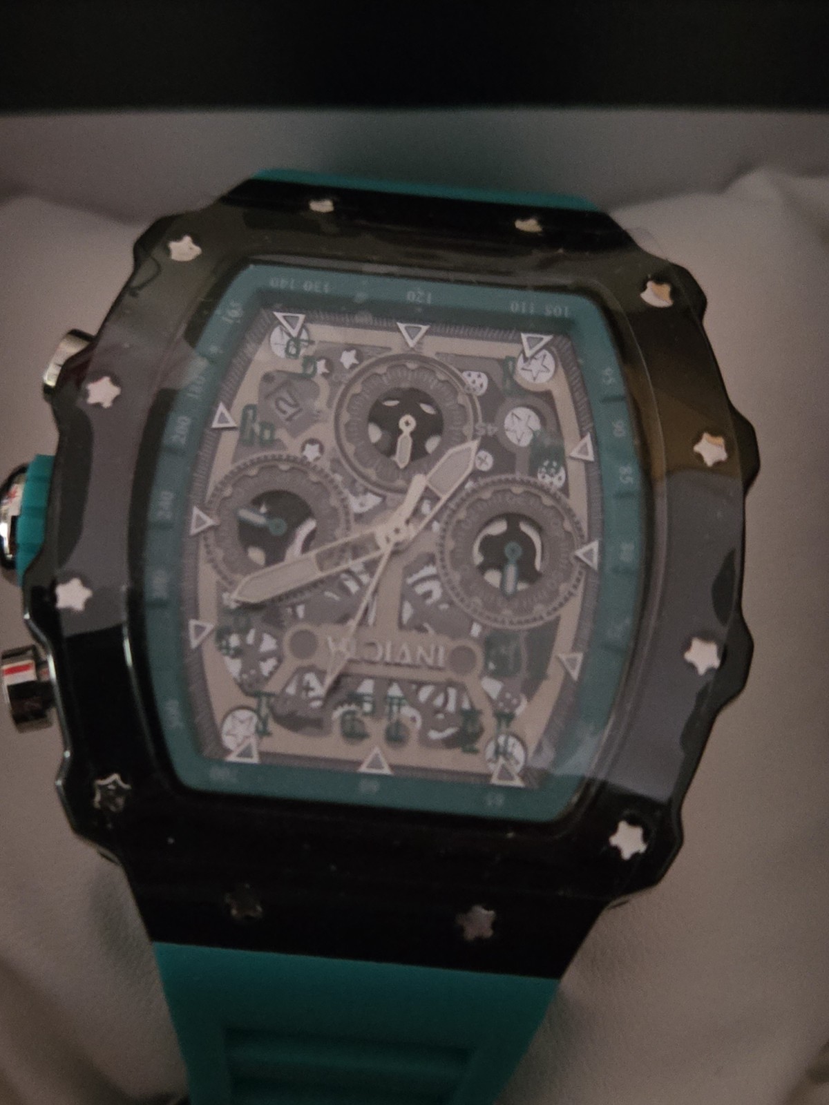 Invicta Men’s Quartz Chronograph 44-47.9mm Black Case Green Silicone Strap