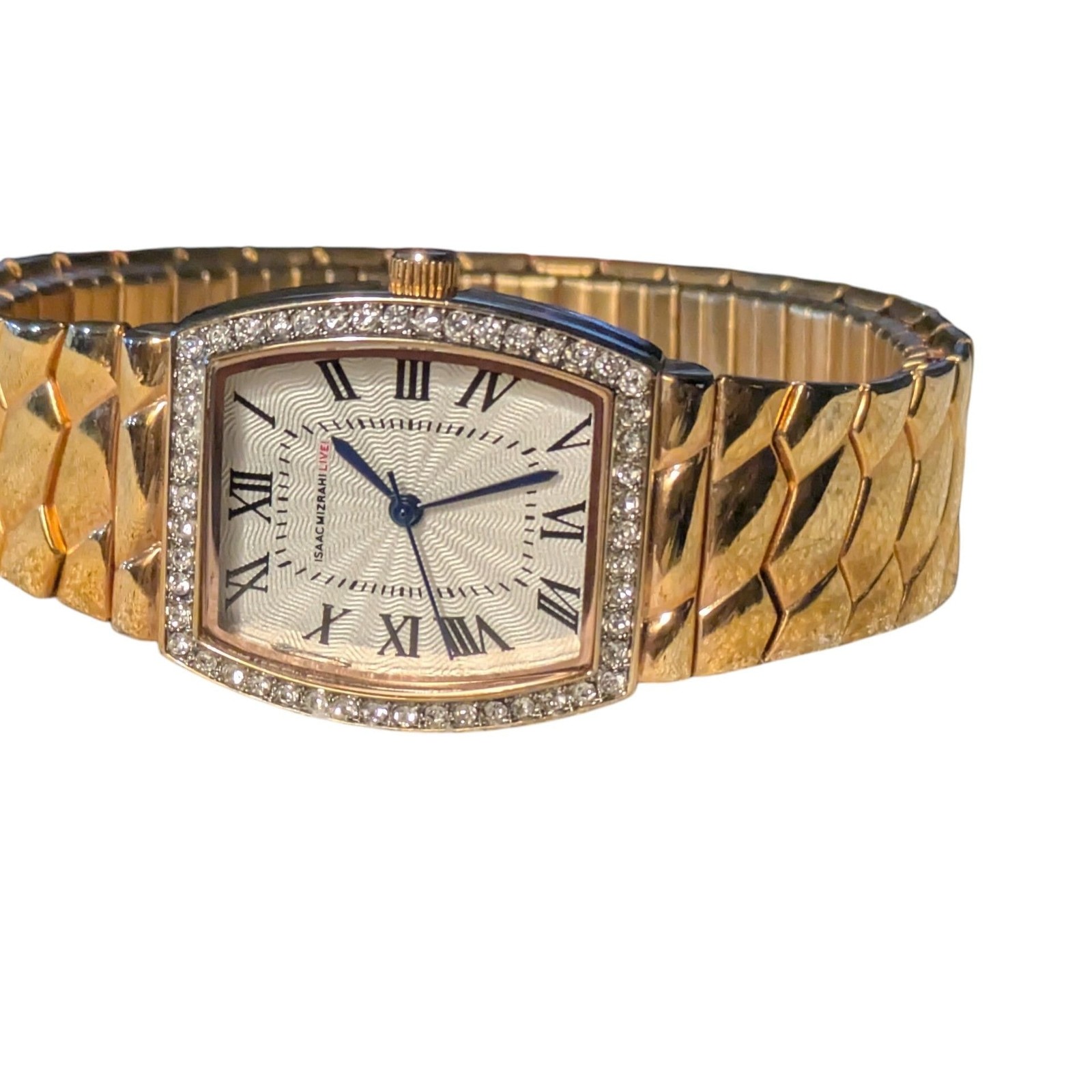 Isaac Mizrahi Live! Gold-Tone Tonneau Watch and Textured Metal band