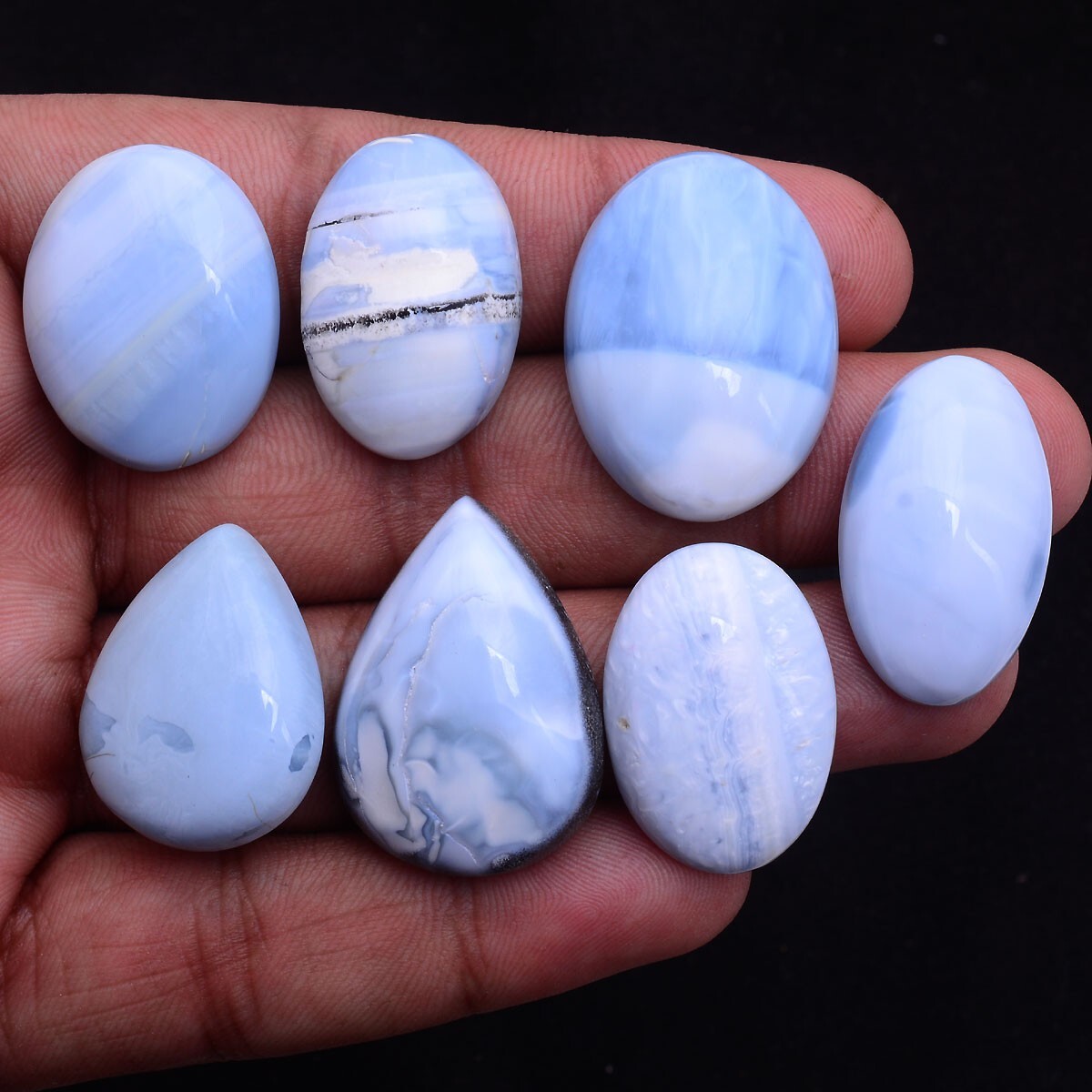 7 Pcs Natural Blue Opal 25mm-29mm Cabochon Glossy Untreated Loose Gemstones Lot