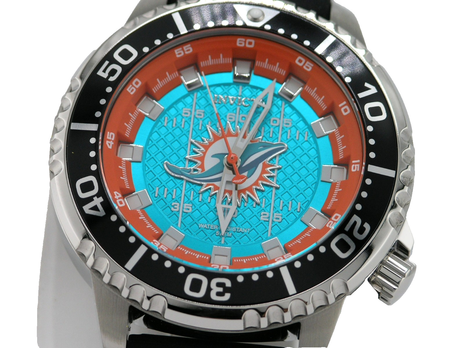 NEW INVICTA 48102 NFL MIAMI DOLPHINS STEEL SILICONE SPORTS WATCH QUARTZ 48MM C