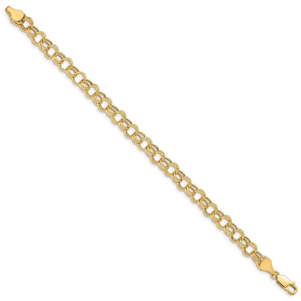 14k Yellow Gold 6mm Hollow Double Link Fancy Charm Bracelet 7″