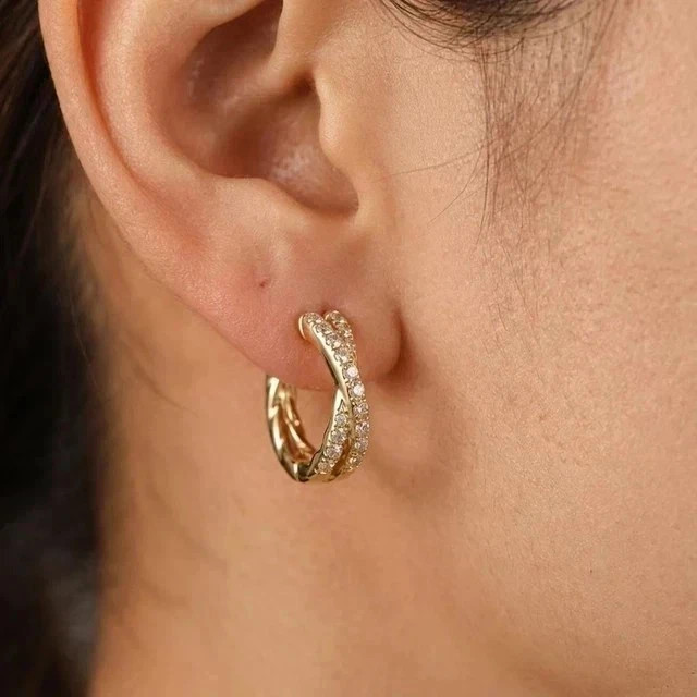 Pretty Hoop Earring In 14K Yellow Gold Plated 2.20Ct Round Cut Lab Grown Diamond