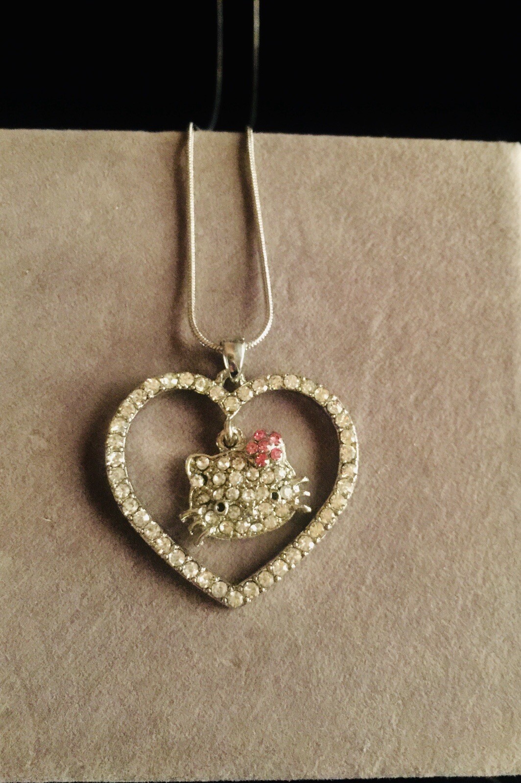 Hello Kitty necklace In Heart Radium Plated Reflective Crystals Rhinestones