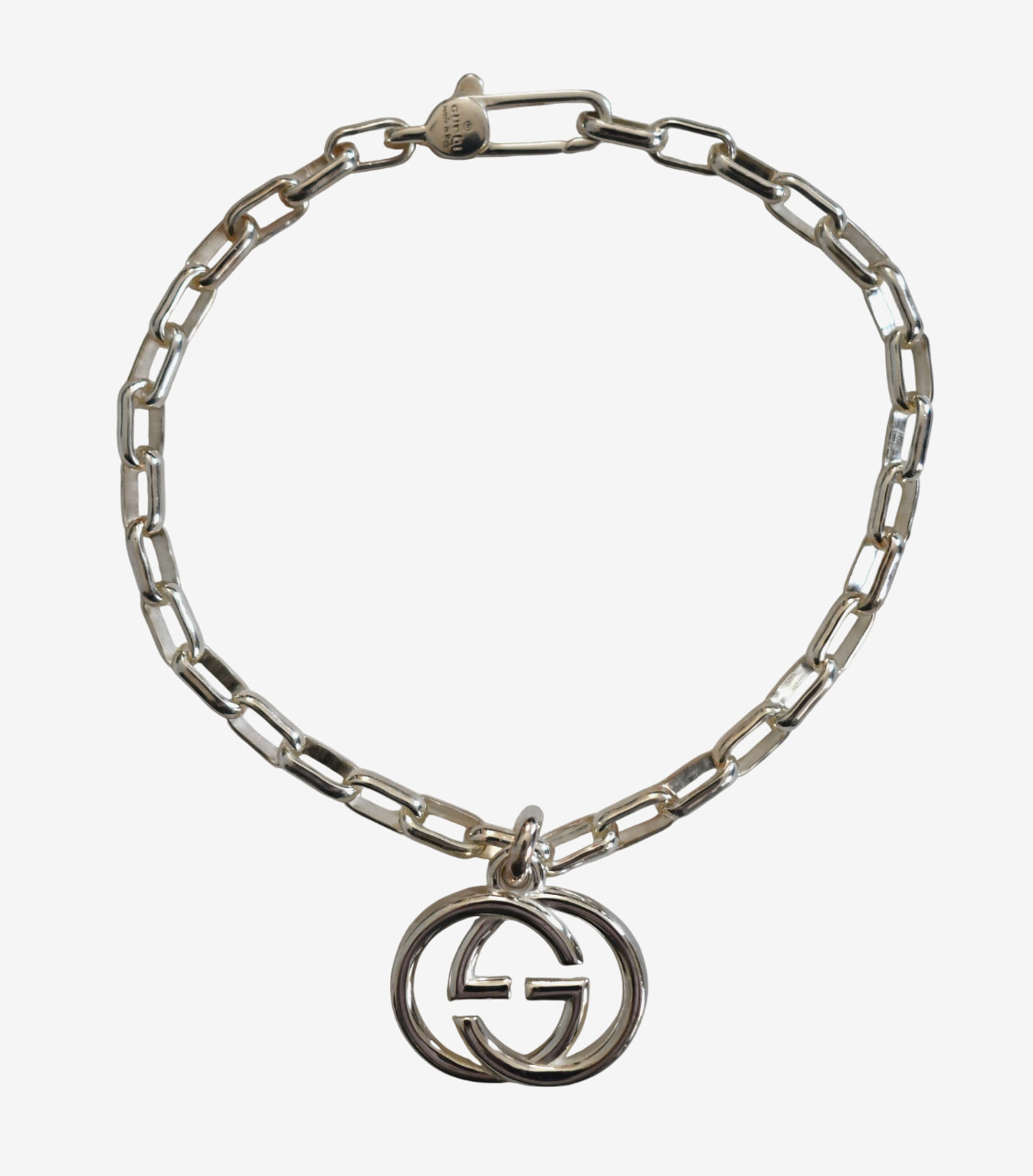 🆕New GUCCI Interlocking G Charm 925 Sterling Silver Bracelet IT-18 US-7/7.5