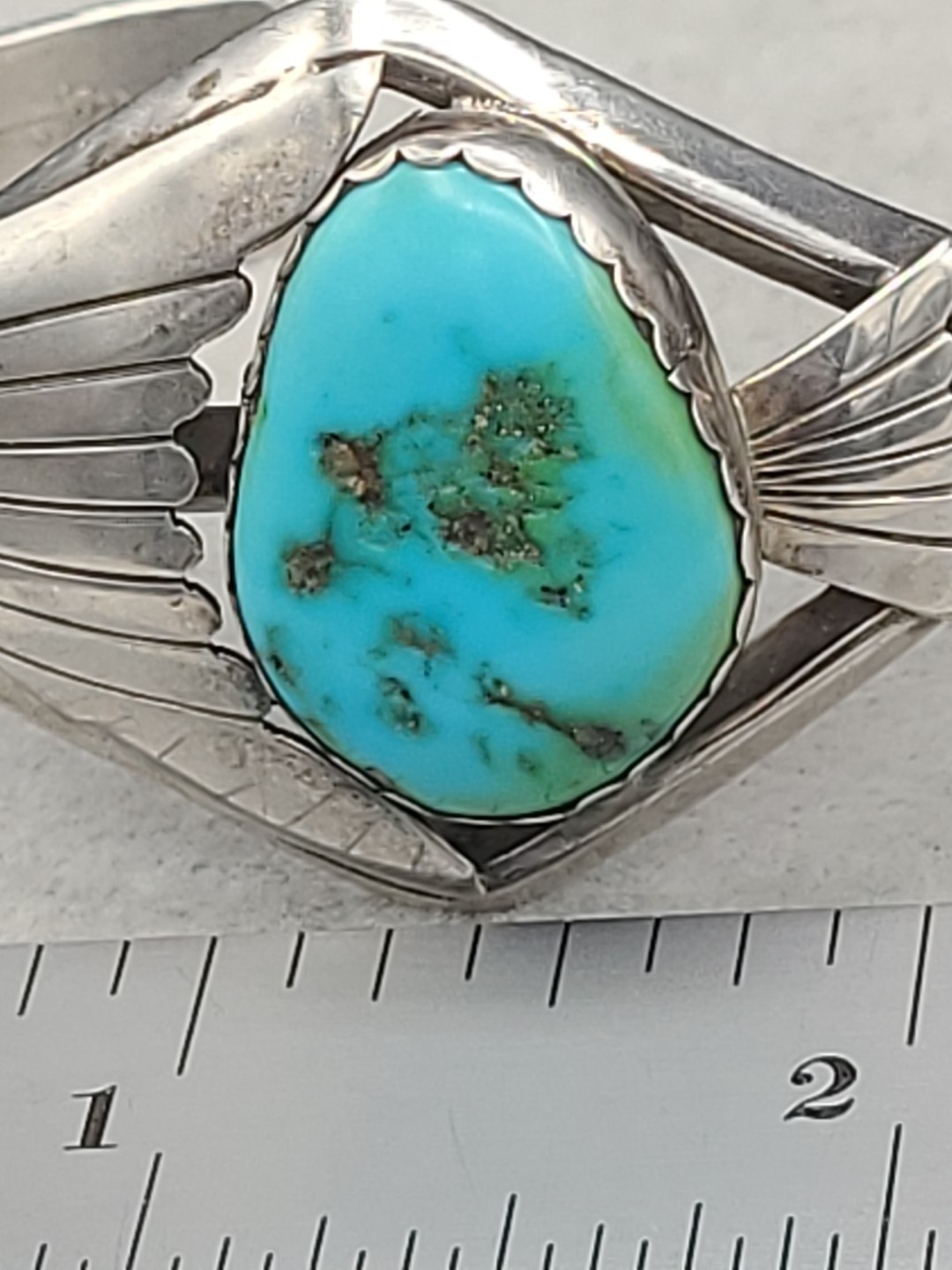 UNSIGNED Sterling Cuff Bracelet Turquoise SOUTHWESTERN Artisan Design 42.5g
