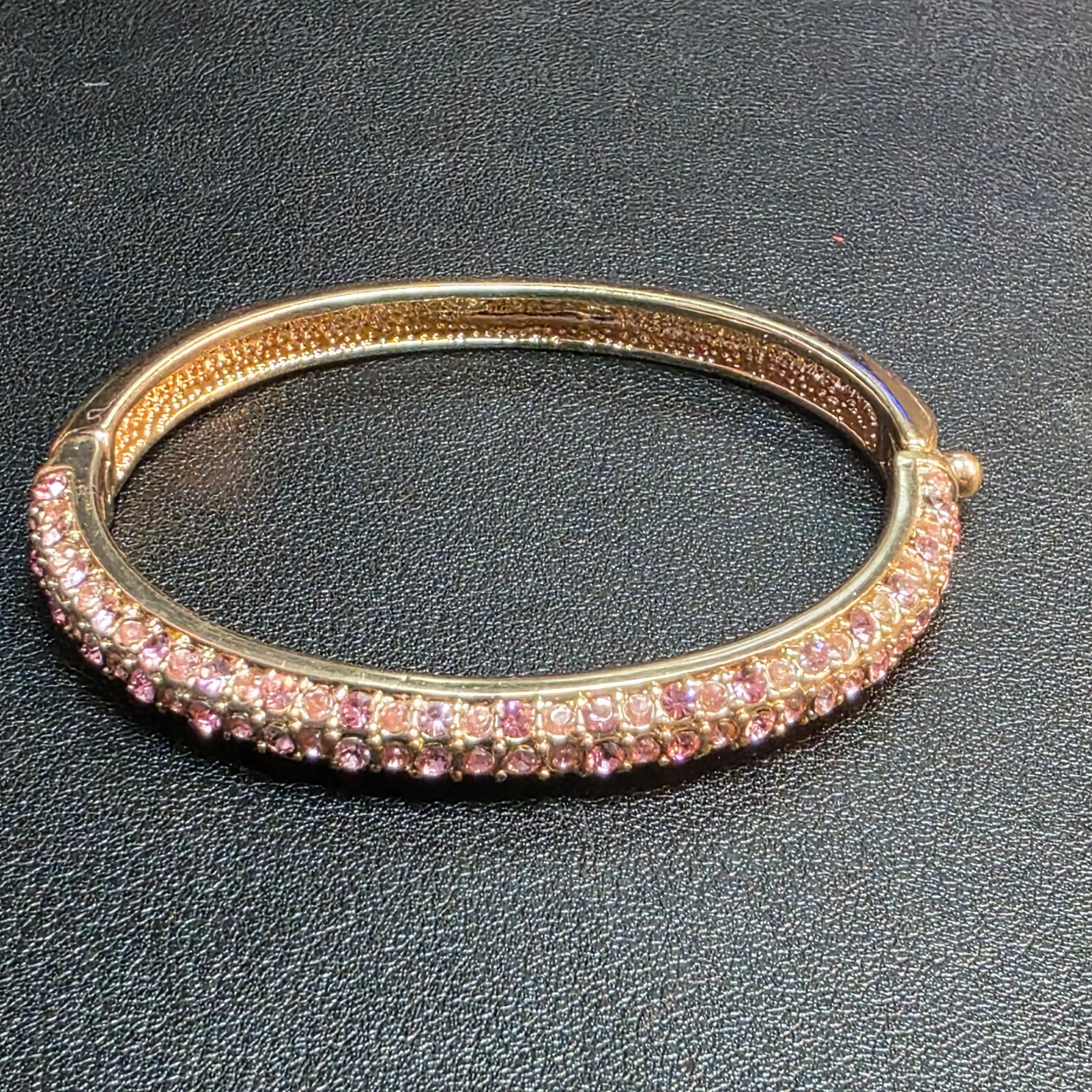 Monet Pink CZ Pave Rose Gold Hinged Bracelet