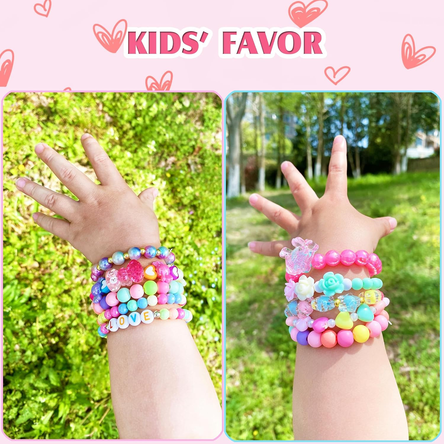 New 9 PCS Cute Kids Bracelets for Girls Pink LOVE Beaded Bracelets Little Girls