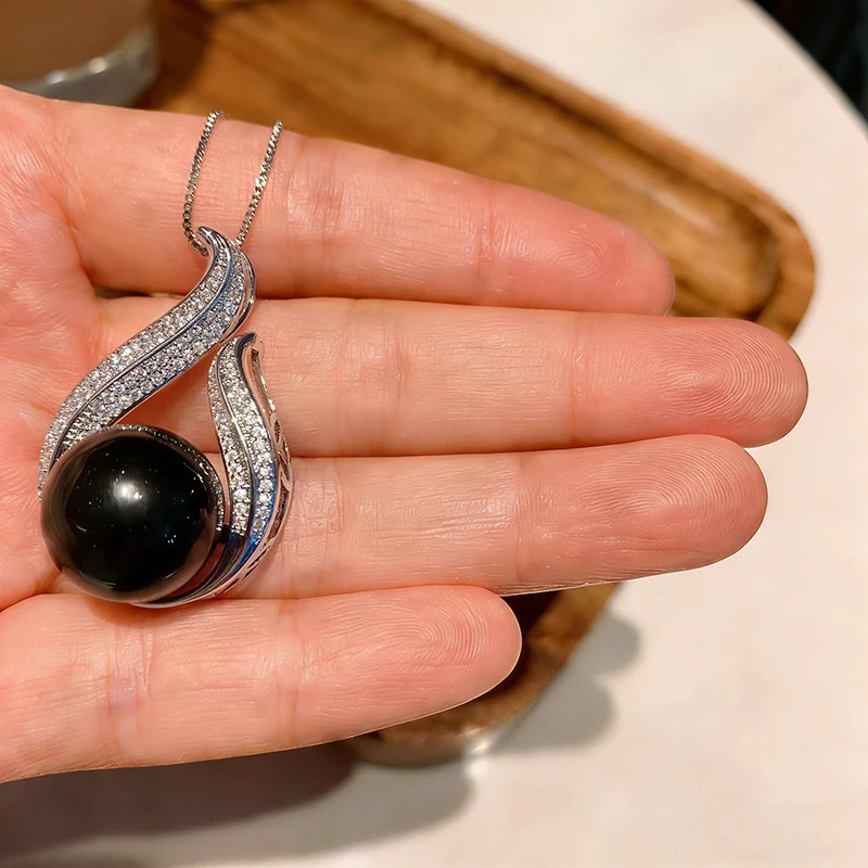 Huitan Personality Black Imitation Pearl Pendant Necklace Wedding Trend Accessor