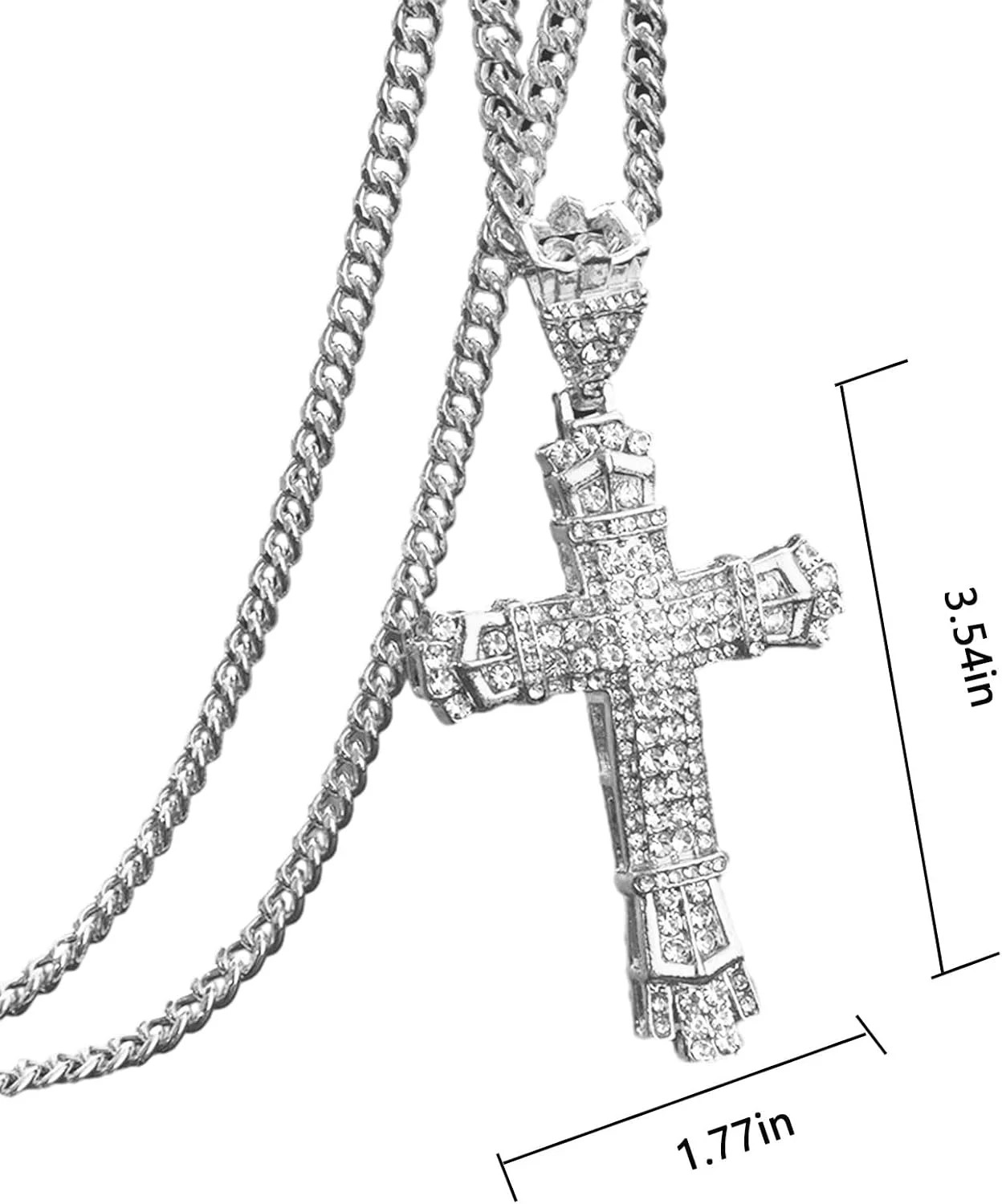 Cross Necklace with Diamonds, Silver Chain, Stainless Steel Pendant, Gothic Chri