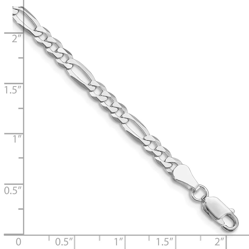 Sterling Silver RH-Plated 4.5mm Lightweight Flat Figaro Chain Bracelet 7″-9″