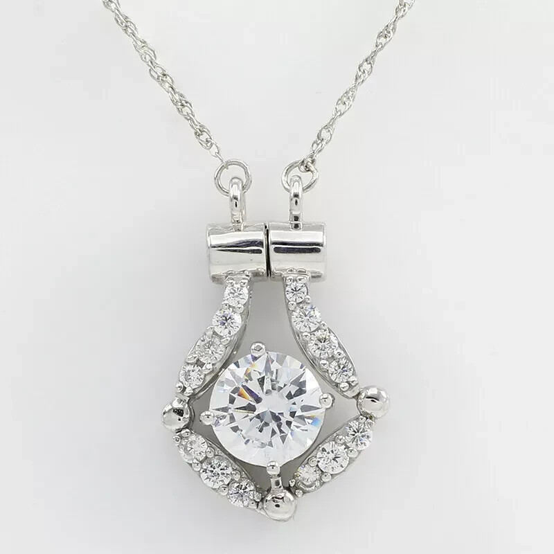 Convertible Pendant 18″ Necklace Simulated Diamond 14K White Gold Plated Silver